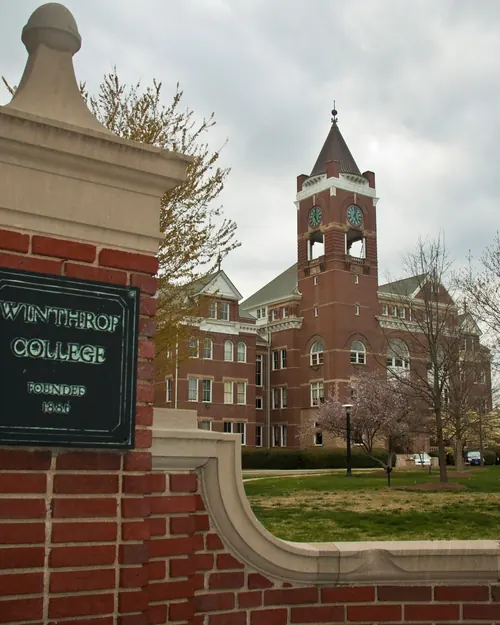 Tillman Hall's clock tower at Winthrop University